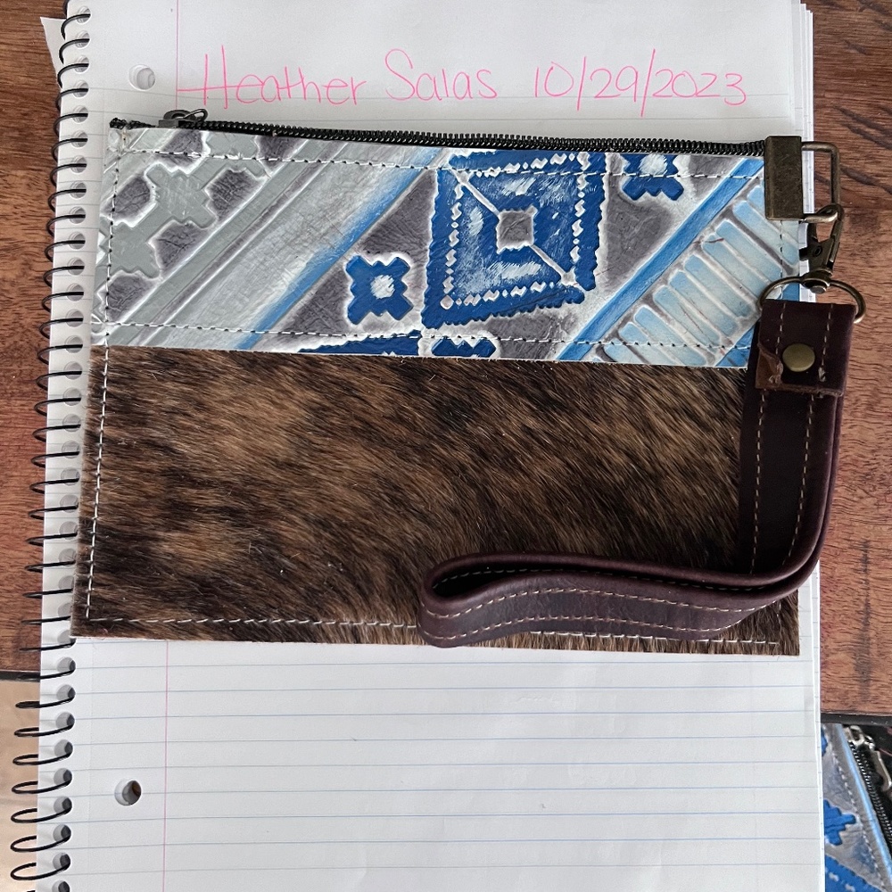 Dancing Cactus Designs Cowhide Wristlet